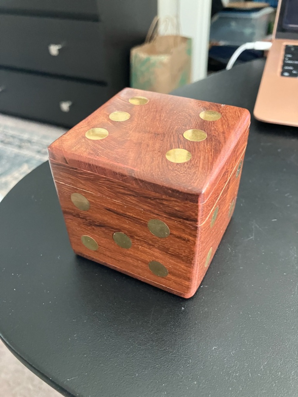 Handcrafted Wooden Dice and Storage Box - Brown with Gold Inlay - Picture 3 of 7